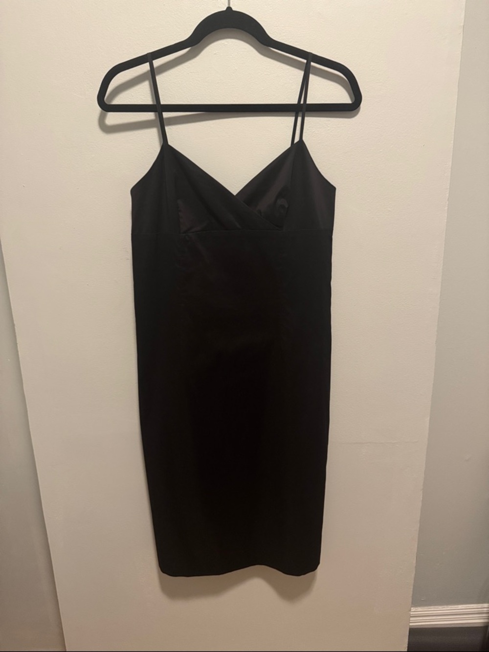 Club Monaco Black Satin Midi Slip Dress with Spaghetti Straps